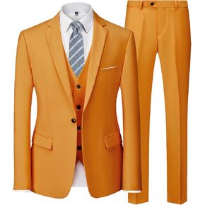 MrSure Men’s 3 Pieces Suit, Slim Fit Tuxedo with One Button, Jacket Vest Pants & Tie Set for Party, Wedding and Business