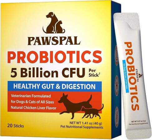 Pawspal Probiotics for Dogs and Cats, 5 Billion CFU, Veterinarian Formulated, Digestive & Immune Health, Gut Flora Balance, All Natural Probiotic Powder, Chicken Liver Flavor, 20 Sticks in Saudi Arabia
