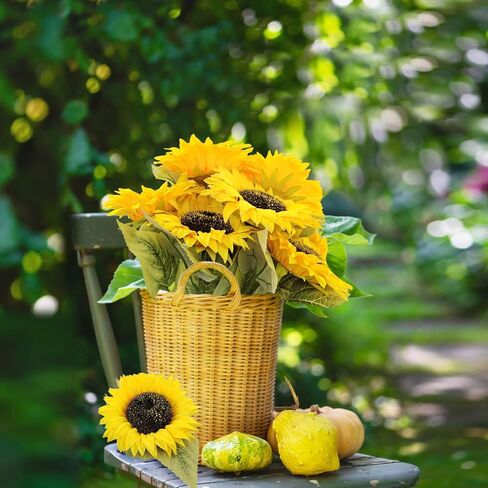 10 Pcs Sunflowers Artificial Flowers with Long Stems Silk Fake Large Sunflowers Bouquet Faux Sunflower Arrangement for Outdoor Indoor Home Vase Table Wedding Party Garden DIY Decor (Yellow) in Saudi Arabia