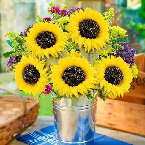 10 Pcs Sunflowers Artificial Flowers with Long Stems Silk Fake Large Sunflowers Bouquet Faux Sunflower Arrangement for Outdoor Indoor Home Vase Table Wedding Party Garden DIY Decor (Yellow) in Saudi Arabia