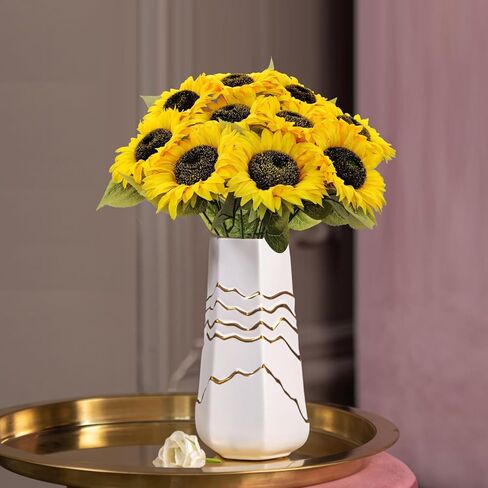 10 Pcs Sunflowers Artificial Flowers with Long Stems Silk Fake Large Sunflowers Bouquet Faux Sunflower Arrangement for Outdoor Indoor Home Vase Table Wedding Party Garden DIY Decor (Yellow) in Saudi Arabia
