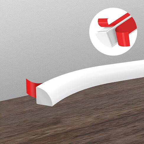 Flexible Quarter Round Molding Trim, Self Adhesive Wall Trim Mini Peel and Stick Rubber Trim Molding for Floor, Bathroom, Kitchen, Countertop, 236" L x 0.5" W x 0.5" H (White, 236Inch) in Saudi Arabia