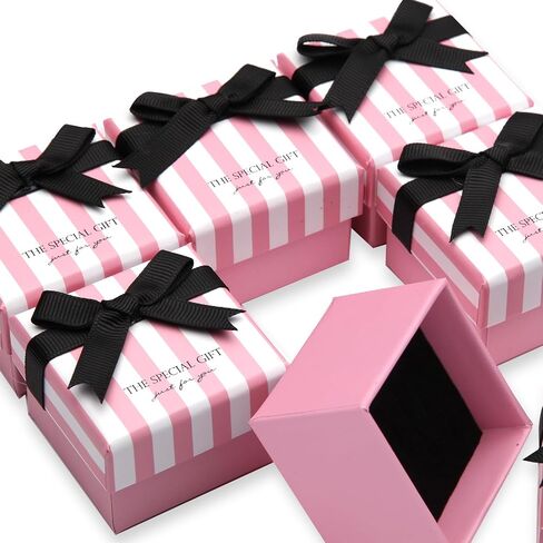 24 Pcs Jewelry Gift Boxes Cardboard Jewelry Boxes Packaging Pink Square Gift Box for Ring Badge Brooch Earring Display (pink with white stripes) in Saudi Arabia