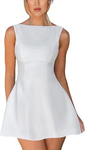 Women's Sleeveless Mini Dress Sexy Backless High-Waisted Formal Dress Casual Open Back A Line Mini Skirt in Kuwait