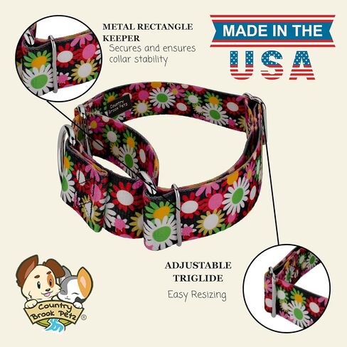 Country Brook Petz - طوق الكلب Potpourri Martingale - مجموعة الأزهار مع 6 تصاميم ساحرة (1 1/2 بوصة، متوسط) in Kuwait