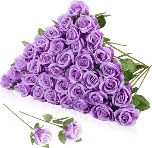36 PCS Silk Purple Rose Bouquet الزفاف الزفاف الزفاف ، ووردة مزيفة طويلة الجذعية ، واقعية الاصطناعية ، معظمها in Kuwait