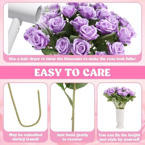 36 PCS Silk Purple Rose Bouquet الزفاف الزفاف الزفاف ، ووردة مزيفة طويلة الجذعية ، واقعية الاصطناعية ، معظمها in Kuwait