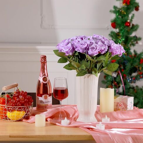 36 PCS Silk Purple Rose Bouquet الزفاف الزفاف الزفاف ، ووردة مزيفة طويلة الجذعية ، واقعية الاصطناعية ، معظمها in Kuwait