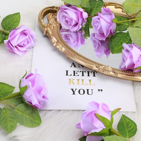 36 PCS Silk Purple Rose Bouquet الزفاف الزفاف الزفاف ، ووردة مزيفة طويلة الجذعية ، واقعية الاصطناعية ، معظمها in Kuwait