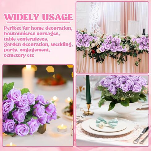 36 PCS Silk Purple Rose Bouquet الزفاف الزفاف الزفاف ، ووردة مزيفة طويلة الجذعية ، واقعية الاصطناعية ، معظمها in Kuwait