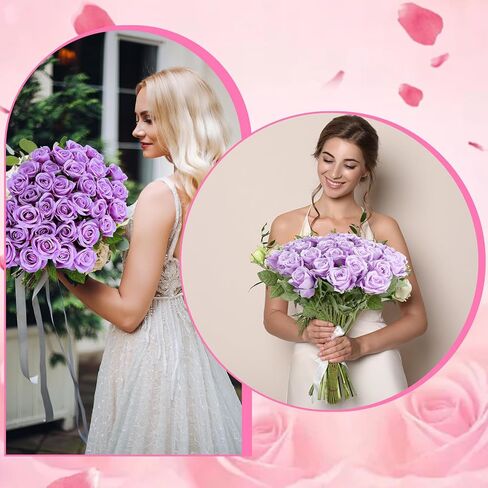 36 PCS Silk Purple Rose Bouquet الزفاف الزفاف الزفاف ، ووردة مزيفة طويلة الجذعية ، واقعية الاصطناعية ، معظمها in Kuwait