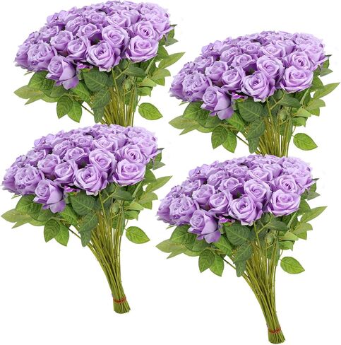 36 PCS Silk Purple Rose Bouquet الزفاف الزفاف الزفاف ، ووردة مزيفة طويلة الجذعية ، واقعية الاصطناعية ، معظمها in Kuwait