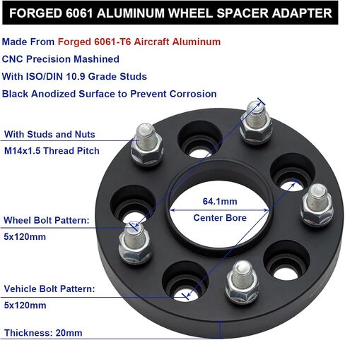 VLAOSCHI Black Forged 5x120 Hubcentric Wheel Spacers 15mm with 14x1.5 Studs 64.1mm Hub Bore Compatible with Honda-Acura-Tesla for Odyssey Pilot Ridgeline MDX | 2012+ Model S | 2016+ Mode X - Pack of 2 in Saudi Arabia