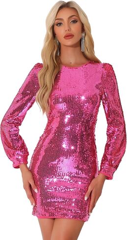 Allegra K Sequin Dress for Women's Lantern Long Sleeve Sparkle Bodycon Party Club Mini Dresses in Saudi Arabia