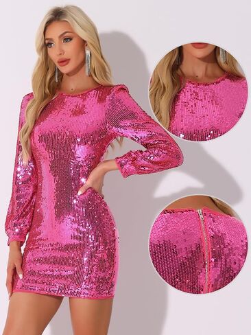 Allegra K Sequin Dress for Women's Lantern Long Sleeve Sparkle Bodycon Party Club Mini Dresses in Saudi Arabia