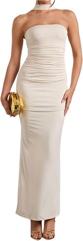 Milumia Women's Halter Neck Ruched Strapless Sleeveless Tube Bodycon Maxi Dresses in Saudi Arabia