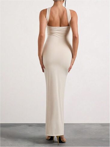 Milumia Women's Halter Neck Ruched Strapless Sleeveless Tube Bodycon Maxi Dresses in Saudi Arabia