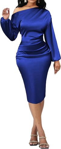 Yiershu Women's Sexy Fall Off Shoulder Bodycon Dress Elegant Long Sleeve Formal Cocktail Party Midi Maxi Dresses in Saudi Arabia
