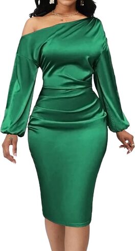 Yiershu Women's Sexy Fall Off Shoulder Bodycon Dress Elegant Long Sleeve Formal Cocktail Party Midi Maxi Dresses in Saudi Arabia