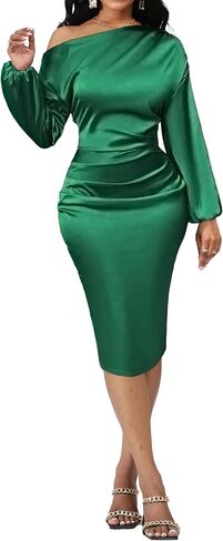 Yiershu Women's Sexy Fall Off Shoulder Bodycon Dress Elegant Long Sleeve Formal Cocktail Party Midi Maxi Dresses in Saudi Arabia