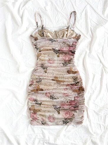 Verdusa Women's Floral Ruched Bodycon Mini Dress Spaghetti Strap Vacation Dress in Saudi Arabia