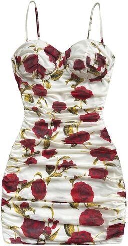 Verdusa Women's Floral Ruched Bodycon Mini Dress Spaghetti Strap Vacation Dress in Saudi Arabia