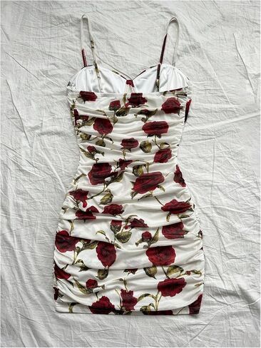 Verdusa Women's Floral Ruched Bodycon Mini Dress Spaghetti Strap Vacation Dress in Saudi Arabia