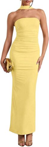 Milumia Women's Halter Neck Ruched Strapless Sleeveless Tube Bodycon Maxi Dresses in Saudi Arabia