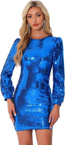 Allegra K Sequin Dress for Women's Lantern Long Sleeve Sparkle Bodycon Party Club Mini Dresses in Saudi Arabia