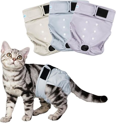 Paw Legend Reusable Cat Diapers (Pack of 3) with Good Absorbency Cat Diapers for Female Cats & Male Cat Easy to Put on Adorable Diapers for Cats Secure Fit in Kuwait