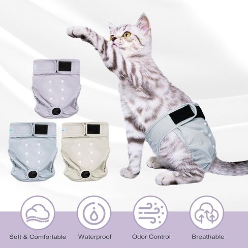 Paw Legend Reusable Cat Diapers (Pack of 3) with Good Absorbency Cat Diapers for Female Cats & Male Cat Easy to Put on Adorable Diapers for Cats Secure Fit in Kuwait