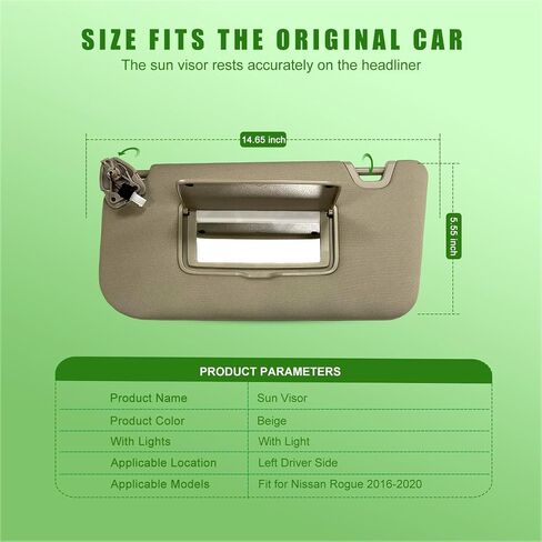 يناسب جانب Sun Sun Side Level Driver Driver مع Nissan Rogue X-Trail 2014-2020 Sunshade متوافق مع 96401-4BA3E 96401-4BA1D مع ضوء الغرور/مع مرآة المكياج (جانب السائق الأيسر (البيج))) in Kuwait