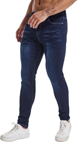 LZLER Mens Skinny Jeans Slim Fit Stretch Jeans Tapered Leg Ripped Elastic Waist Jean Denim Pants in Saudi Arabia
