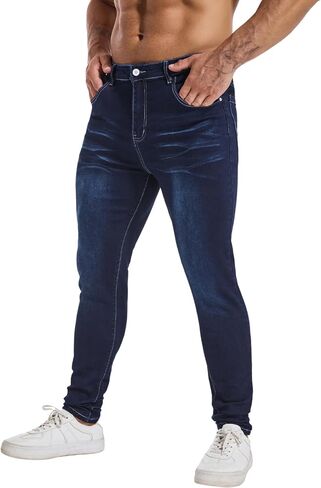 LZLER Mens Skinny Jeans Slim Fit Stretch Jeans Tapered Leg Ripped Elastic Waist Jean Denim Pants in Saudi Arabia