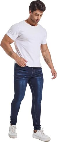 LZLER Mens Skinny Jeans Slim Fit Stretch Jeans Tapered Leg Ripped Elastic Waist Jean Denim Pants in Saudi Arabia