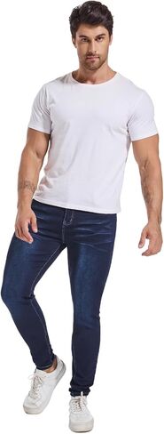 LZLER Mens Skinny Jeans Slim Fit Stretch Jeans Tapered Leg Ripped Elastic Waist Jean Denim Pants in Saudi Arabia