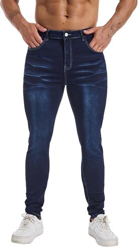LZLER Mens Skinny Jeans Slim Fit Stretch Jeans Tapered Leg Ripped Elastic Waist Jean Denim Pants in Saudi Arabia