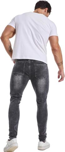 الجينز الضيق Lzler Mensy Slim Fit Jeans ساق مدببة الساق ممزق الخصر مرنة جان جينز سراويل in Kuwait