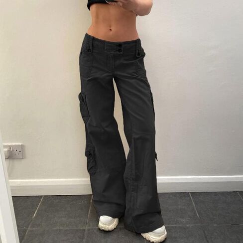 Womens Straight Wide Leg Cargo Jeans Vintage Flap Pocket Cargo Pants Baggy Y2k Pants in Kuwait
