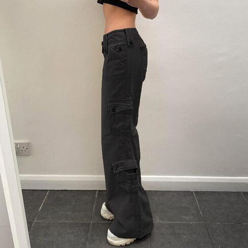 Womens Straight Wide Leg Cargo Jeans Vintage Flap Pocket Cargo Pants Baggy Y2k Pants in Kuwait