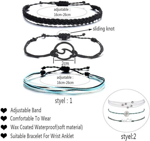 Long tiantian Friendship Bracelets Boho Waterproof String Bracelets for Women Beach Jewelry Trendy Stuff Adjustable Wave Surfer Bracelet Gifts for Firend Vacation Jewelry for Women in Saudi Arabia