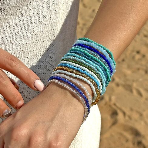 Colorful Beaded Bracelet for Women Boho Handmade Friendship Bracelets Stretchy Elastic Adjustable Jewelry Bohemian Stackable Beaded Charm Bracelets Summer Beach Party Accessories in Saudi Arabia