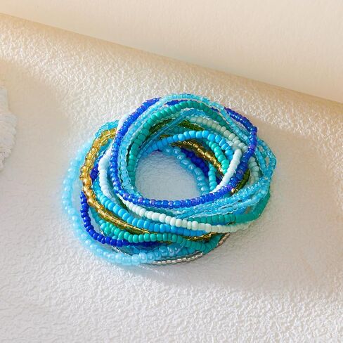 Colorful Beaded Bracelet for Women Boho Handmade Friendship Bracelets Stretchy Elastic Adjustable Jewelry Bohemian Stackable Beaded Charm Bracelets Summer Beach Party Accessories in Saudi Arabia