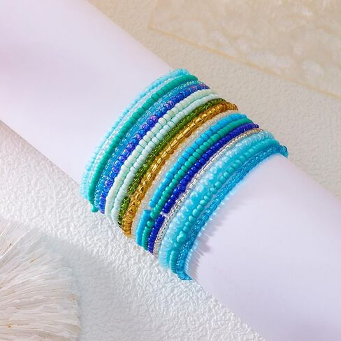 Colorful Beaded Bracelet for Women Boho Handmade Friendship Bracelets Stretchy Elastic Adjustable Jewelry Bohemian Stackable Beaded Charm Bracelets Summer Beach Party Accessories in Saudi Arabia
