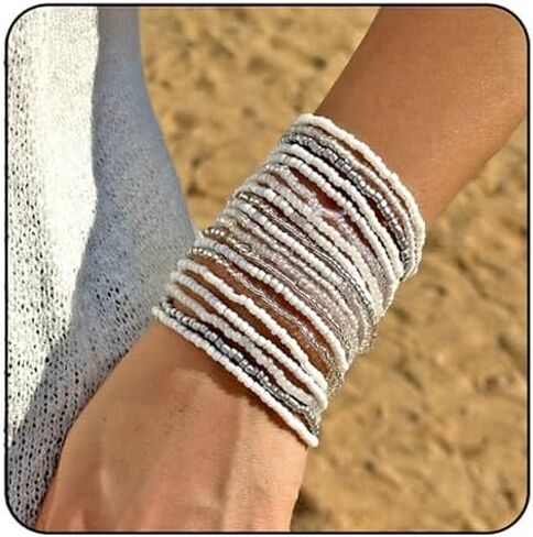 Colorful Beaded Bracelet for Women Boho Handmade Friendship Bracelets Stretchy Elastic Adjustable Jewelry Bohemian Stackable Beaded Charm Bracelets Summer Beach Party Accessories in Saudi Arabia