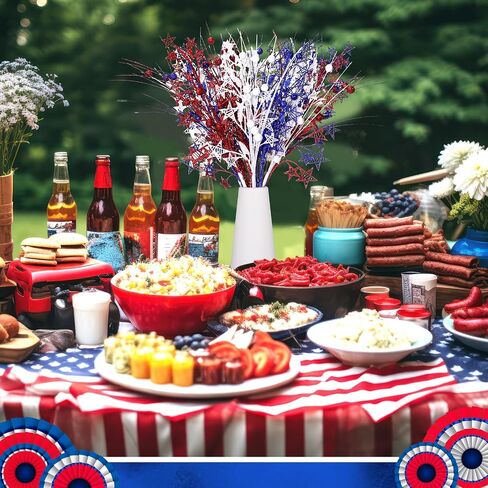 12 Pcs Artificial Patriotic Berry Stem Picks 4th of July White Blue Red Star Picks Faux Floral Berry Spray Branches Memorial Day Independence Day Home Office Vase Decoration in Saudi Arabia