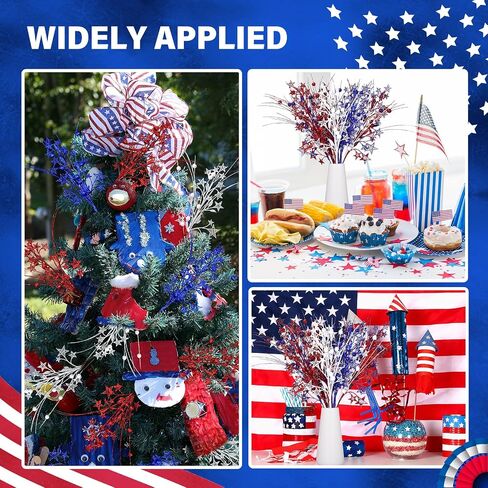12 Pcs Artificial Patriotic Berry Stem Picks 4th of July White Blue Red Star Picks Faux Floral Berry Spray Branches Memorial Day Independence Day Home Office Vase Decoration in Saudi Arabia