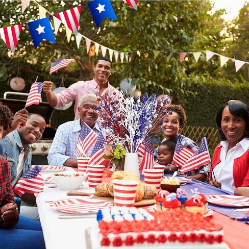 12 Pcs Artificial Patriotic Berry Stem Picks 4th of July White Blue Red Star Picks Faux Floral Berry Spray Branches Memorial Day Independence Day Home Office Vase Decoration in Saudi Arabia