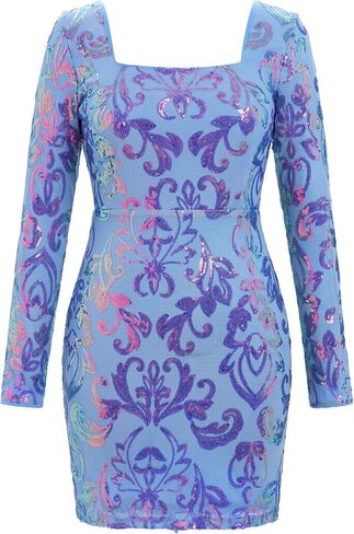ODIZLI Women's Long Sleeve Sparkly Sequins Bodycon Mini Dress Party Nightclub Dresses Crisscross Straps Tie Back in Saudi Arabia
