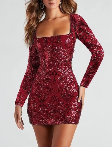 ODIZLI Women's Long Sleeve Sparkly Sequins Bodycon Mini Dress Party Nightclub Dresses Crisscross Straps Tie Back in Saudi Arabia